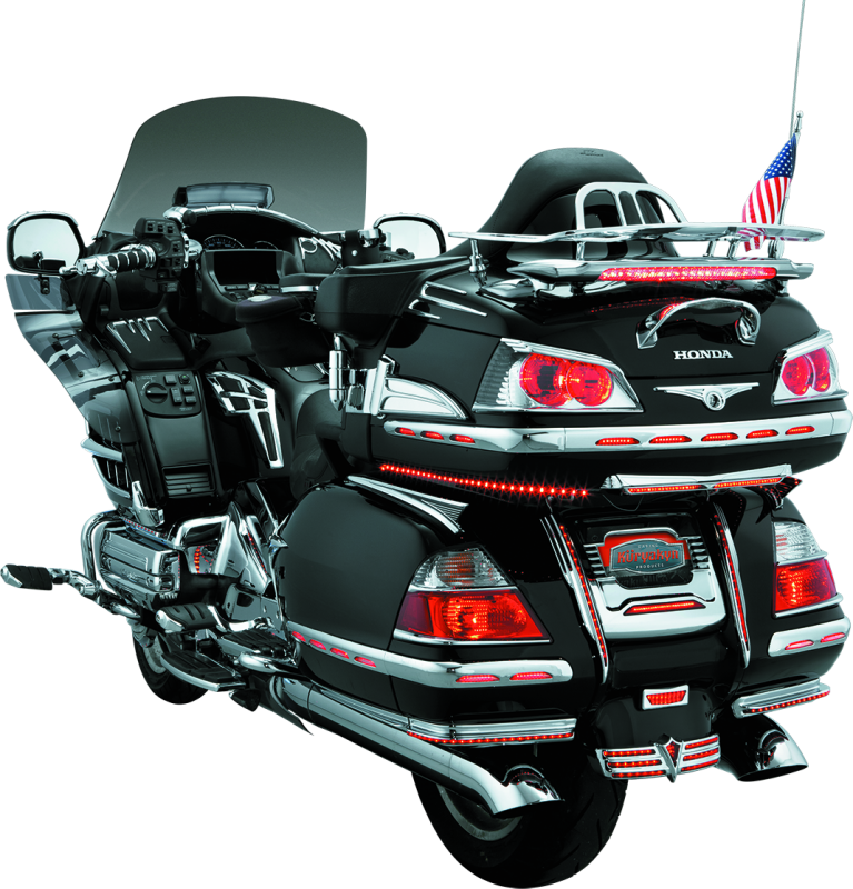 Chrome Kuryakyn trunk keyhole trim for Honda Gold Wing 2001-2017, showcasing a sleek, polished accessory on the motorcycle trunk.