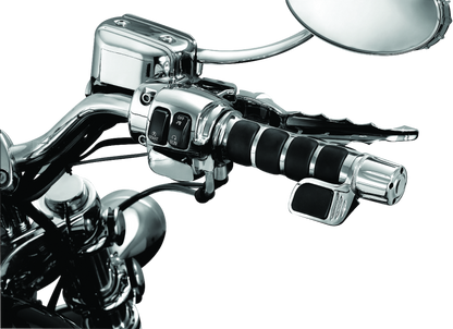 Kuryakyn ISO grip with throttle boss dual cable in chrome, motorcycle handlebar grip with ergonomic design and chrome finish.