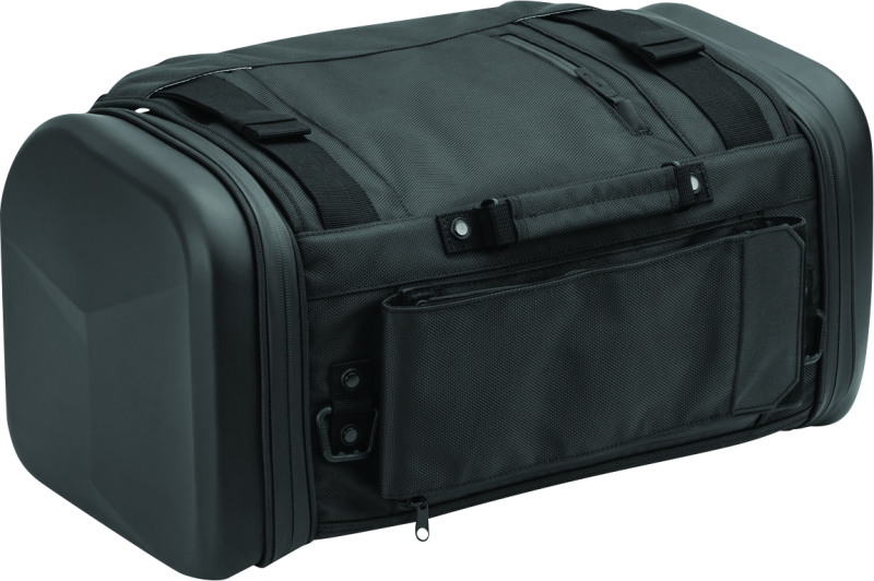 Kuryakyn Xkursion XS Steward Roll Bag for powersports vehicles, shown in black with adjustable straps and compact design.