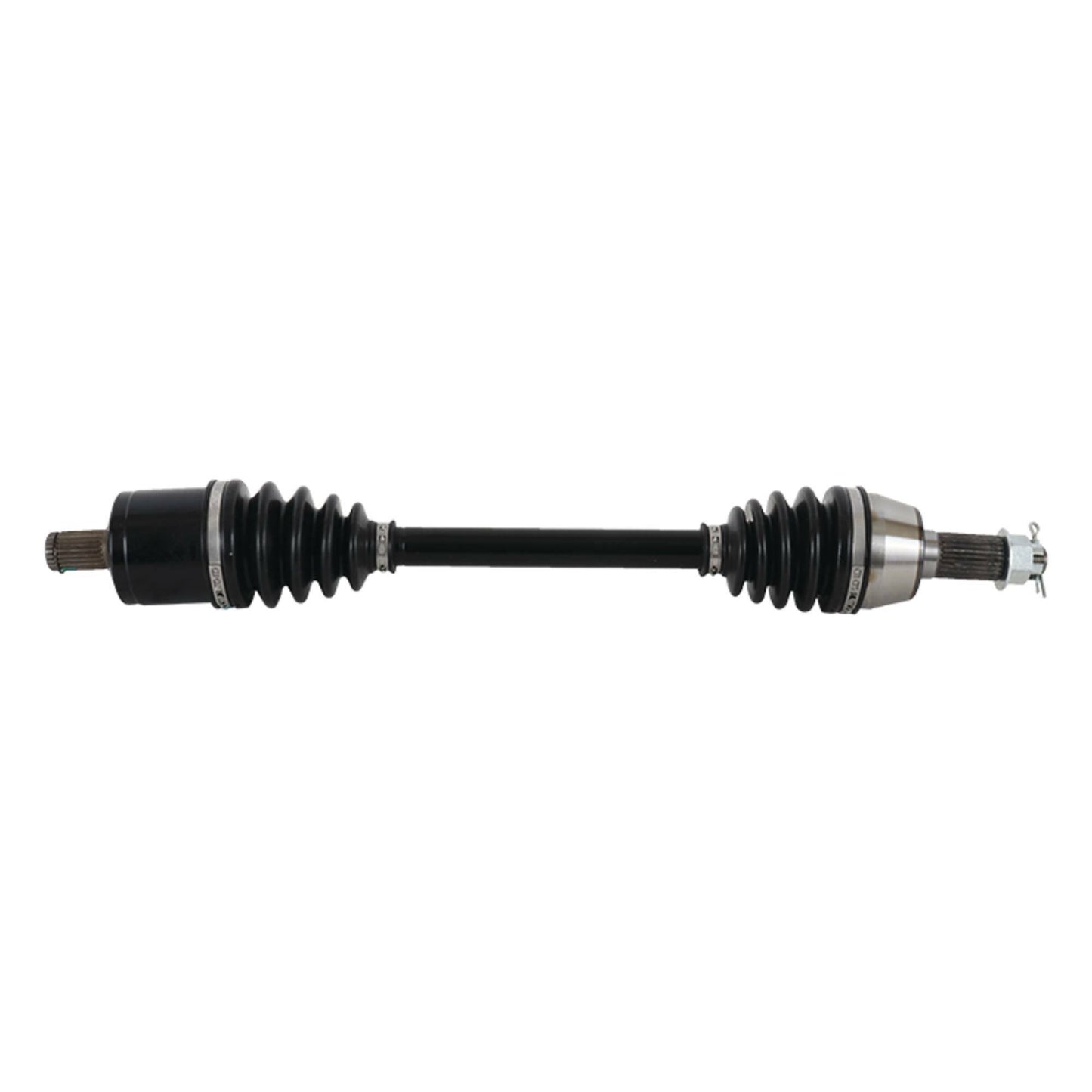 ALL BALLS axle with CV boot kit showing metal axle shaft and rubber CV boot for precise fit and durability