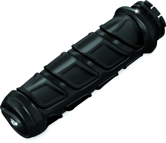 Kuryakyn Kinetic grips in black for powersports vehicles, showing textured rubber handles with mounting hardware.