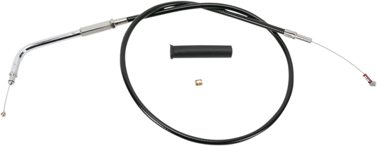 Black vinyl idle cable from DRAG SPECIALTIES, 24-1/2 inches long, with metal fittings for motorcycle throttle control.