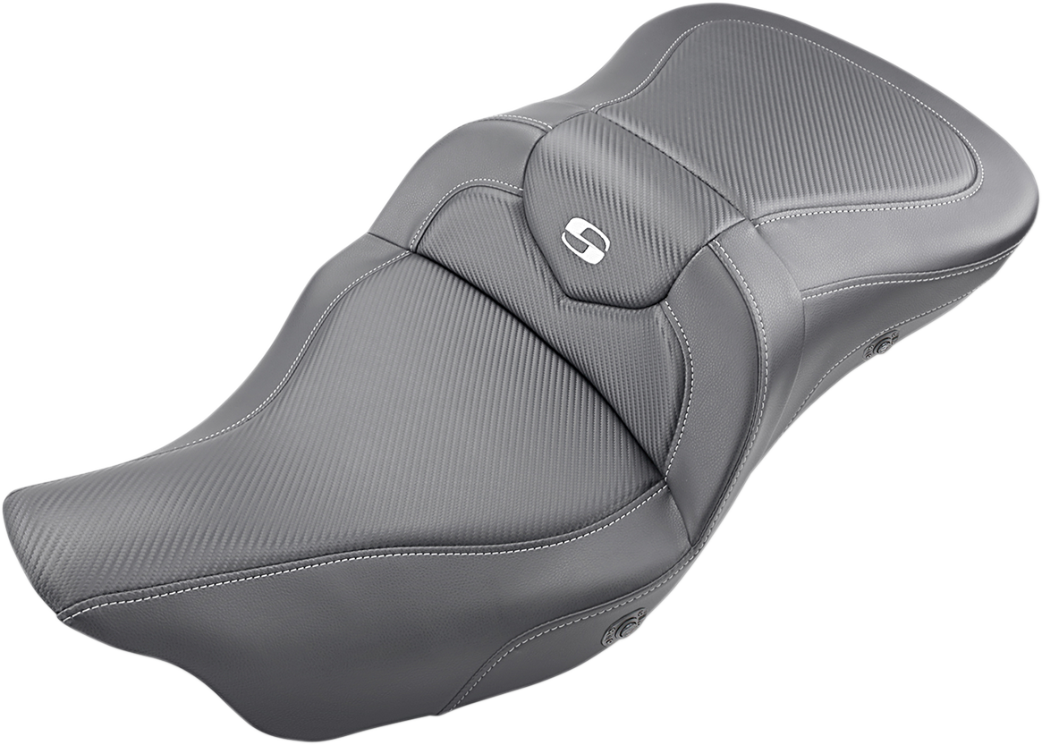 Bill's Exhausts SADDLEMEN Extended Reach Road Sofa Seat for Harley FL 2008-2023, carbon fiber heated motorcycle seat.