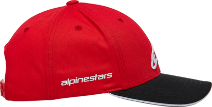 Red and black ALPINESTARS Rostrum Hat by Bill's Exhausts, one size, featuring a stylish design and bold logo on the front.