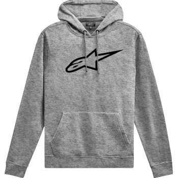 Heather gray and black ALPINESTARS Ageless V3 pullover hoodie with front pocket and hood, large size, casual style.