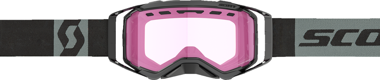 Scott Prospect Snow Cross Goggle in black and gray with rose tinted lens, designed for winter sports, featuring adjustable strap and foam padding.