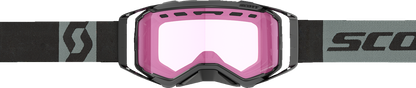 Scott Prospect Snow Cross Goggle in black and gray with rose tinted lens, designed for winter sports, featuring adjustable strap and foam padding.