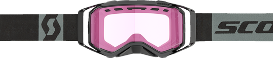Scott Prospect Snow Cross Goggle in black and gray with rose tinted lens, designed for winter sports, featuring adjustable strap and foam padding.