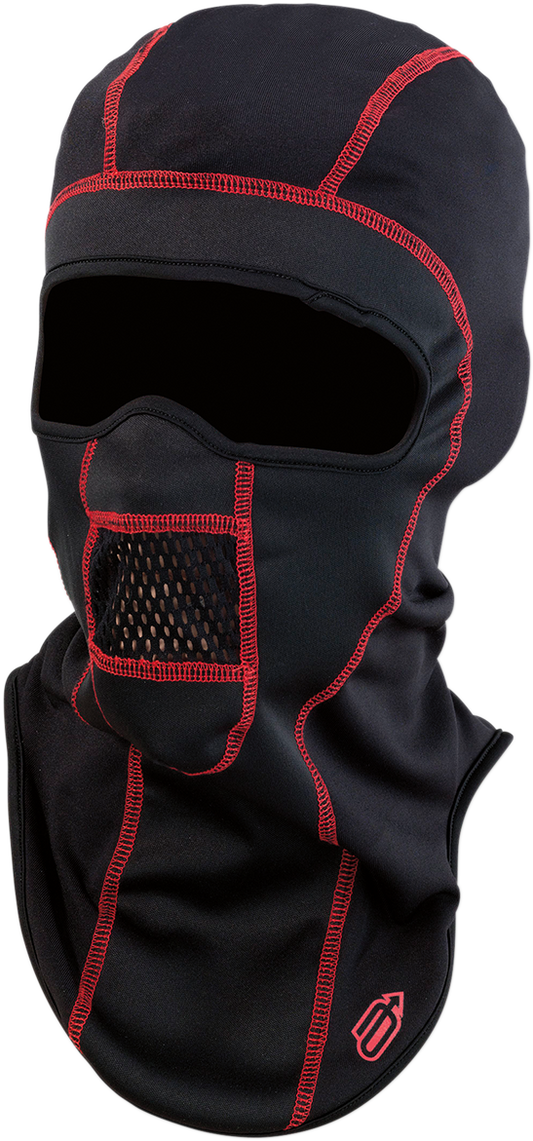 Black and red ARCTIVA Balaclava WindShield by Bill's Exhausts, large/XL size, featuring breathable fabric and full face coverage.