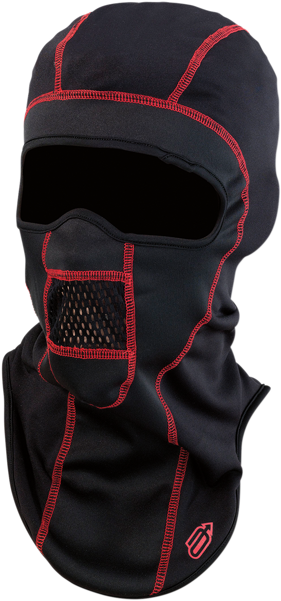 Bill's Exhausts ARCTIVA Balaclava WindShield in black and red, small/medium size, designed for face and head protection.