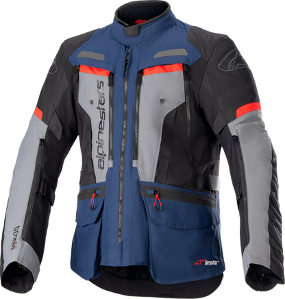 Alpinestars Bogota Pro Drystar® motorcycle jacket in black, blue, and red, 3XL size, with protective features and reflective accents.