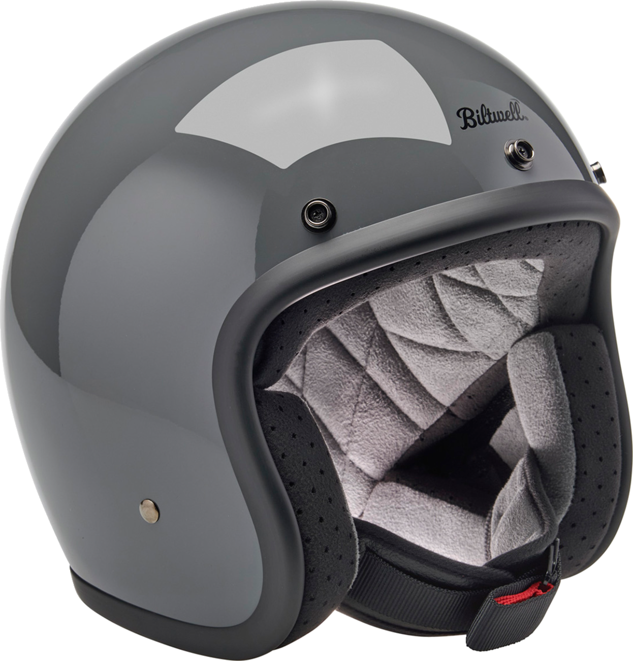 BILTWELL Bonanza helmet in glossy storm gray, small size, featuring a smooth aerodynamic design and adjustable strap.