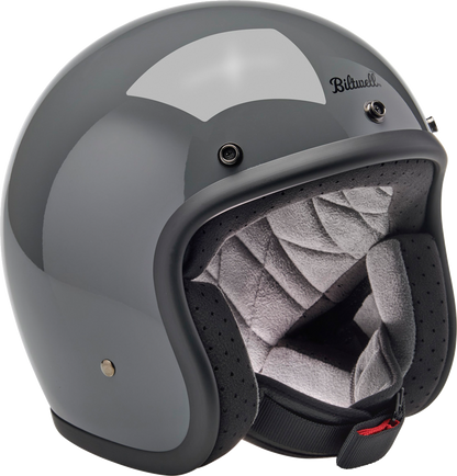 BILTWELL Bonanza helmet in glossy storm gray, small size, featuring a smooth aerodynamic design and adjustable strap.