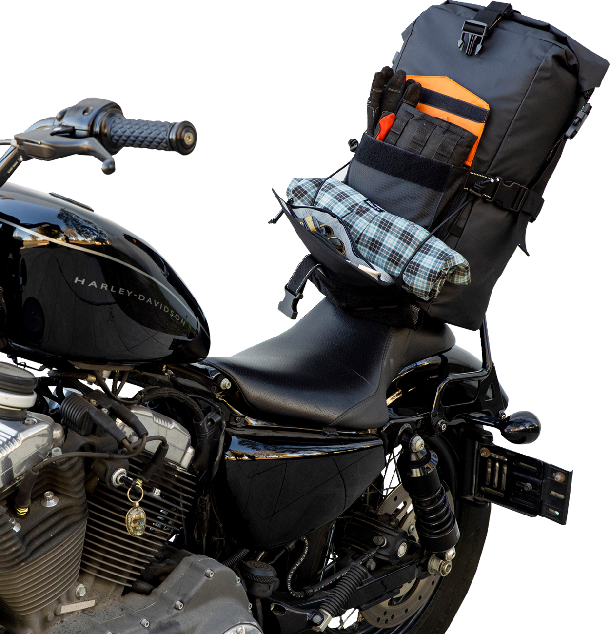 Black BILTWell EXFIL-60 Dry Bag Gen 2 by Bill's Exhausts, shown with waterproof material and secure closure for outdoor gear storage.