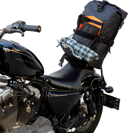 Black BILTWell EXFIL-60 Dry Bag Gen 2 by Bill's Exhausts, shown with waterproof material and secure closure for outdoor gear storage.