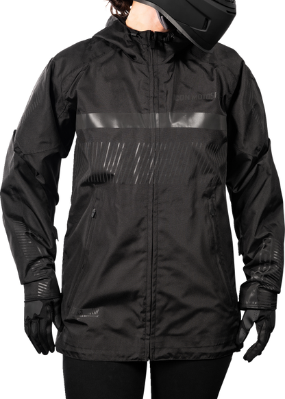 Black ICON Women’s PDX3™ Jacket in 2XL, shown with front zipper, high collar, and sleek design, by Bill's Exhausts.