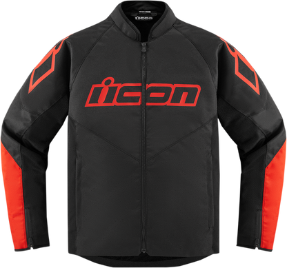 Bill's Exhausts ICON Hooligan CE Jacket Slayer XL, black motorcycle jacket with protective padding, zipper closure, and stylish design.