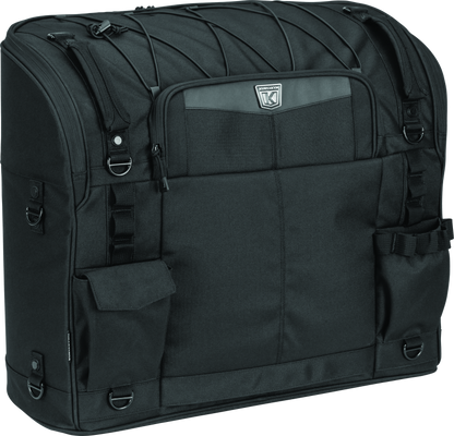 Kuryakyn Momentum Wanderer Seat Bag with 60L storage, padded backrest, and organized compartments for touring passenger seat.