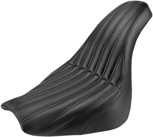 Black SADDLEMEN Profiler Knuckle Seat for motorcycle, featuring ergonomic design and durable material for comfort and style.