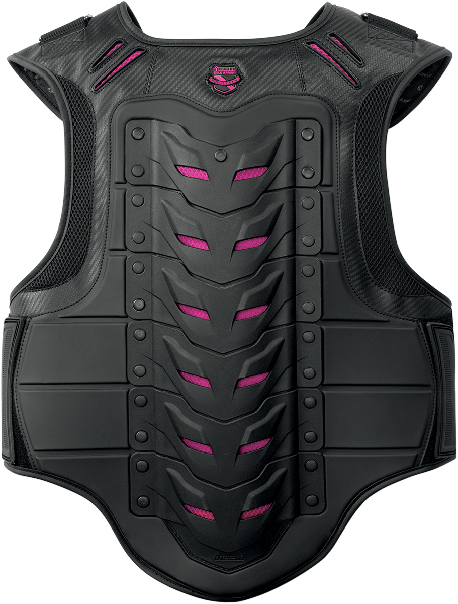 ICON Women's Field Armor Stryker™ vest in black and pink, size small/medium, with protective jacket design and adjustable straps.
