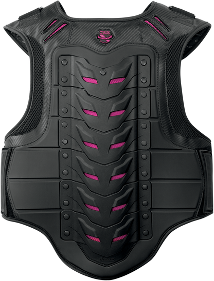ICON Women's Field Armor Stryker™ vest in black and pink, size small/medium, with protective jacket design and adjustable straps.