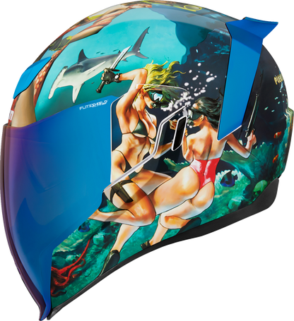 Bill's Exhausts ICON Airflite™ helmet in blue, small size, showing the aerodynamic design and clear visor.