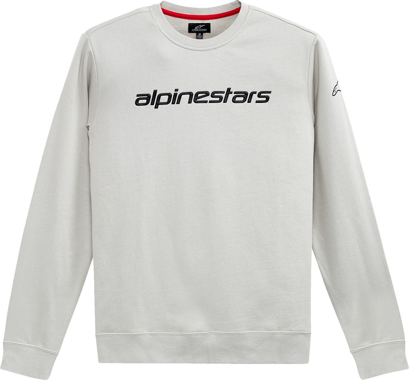 Alpinestars Linear Crew Fleece hoodie in silver and black, 2XL size, featuring a soft fabric and stylish logo design.