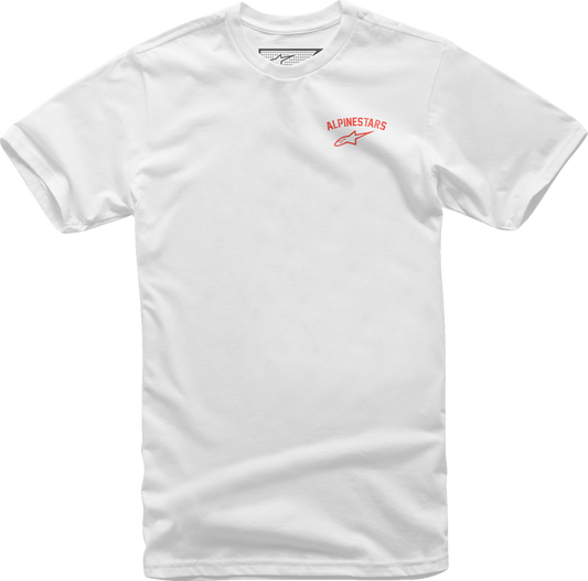 White ALPINESTARS Speedway T-Shirt in XL size, casual short-sleeve shirt with logo print, designed for comfortable everyday wear.