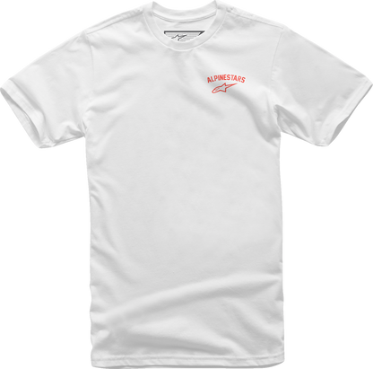 Alpinestars Speedway T-Shirt in white, size medium, featuring the Alpinestars logo on the front, casual fit, made of soft fabric.