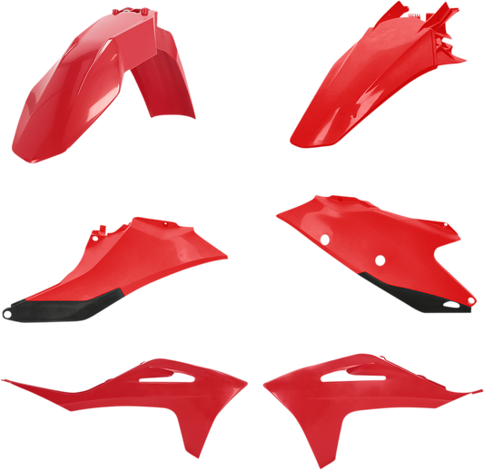 Acerbis standard replacement body kit in red and black for motorcycle, featuring sleek, aerodynamic body panels and design details.