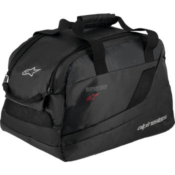 Black Alpinstars helmet bag designed for Supertech-R10 helmets, featuring durable material and secure zipper closure.