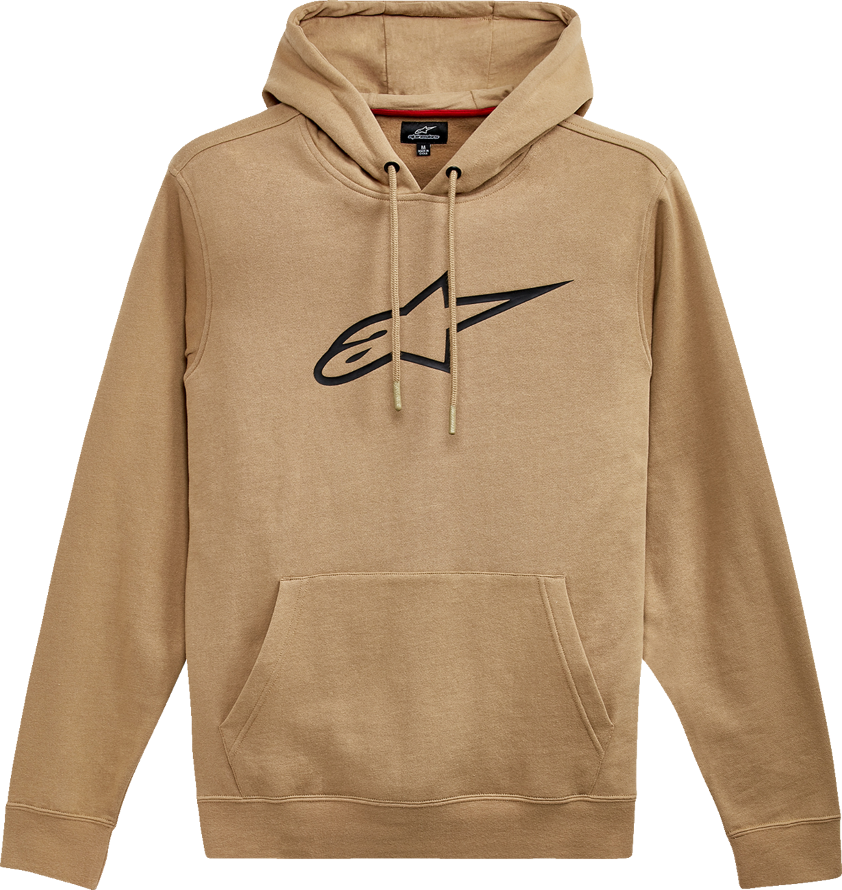 Alpinestars Ageless Pullover Hoodie in sand and black, 2XL, featuring a front logo and casual fit, displayed on a hanger.