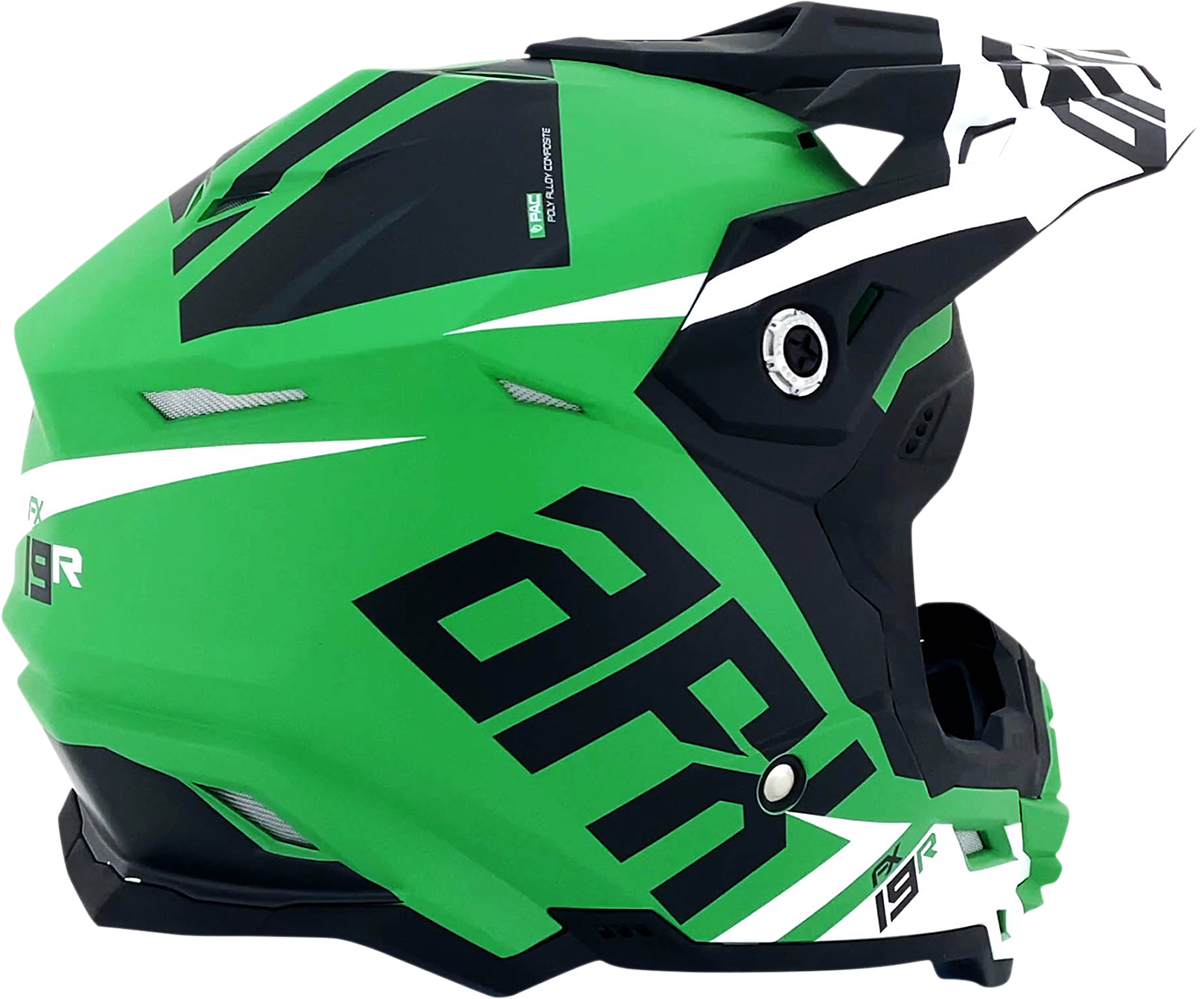 Bill's Exhausts AFX FX-19R racing helmet in matte green, medium size, with sleek aerodynamic design and clear visor.