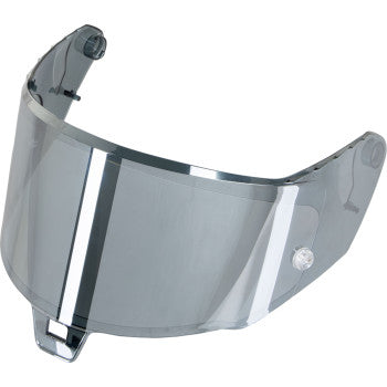 Alpinestars AFHS-01 motorcycle helmet shield in dark silver mirror finish, showing reflective surface and helmet visor attachment.