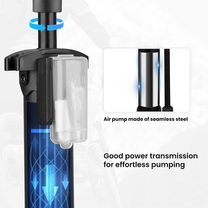 Hycline basic bicycle pump with a compact design, black and silver finish, and a pressure gauge for easy tire inflation.