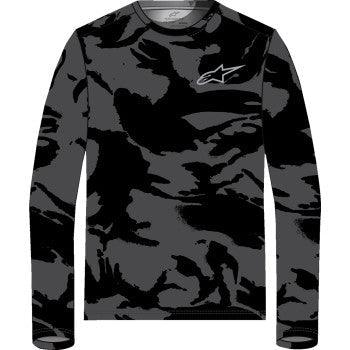 Alpinestars black and camo long-sleeve performance T-shirt in 2XL, featuring the Alpinestars logo on the front.