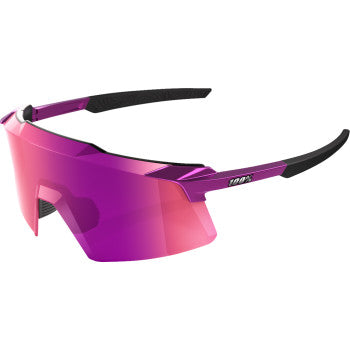 Bill's Exhausts 100% Aerocraft sunglasses with purple chrome mirror lenses, stylish purple reflective sunglasses.
