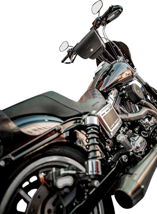 Bill's Exhausts SADDLEMEN handlebar bag for motorcycle seats, with secure straps and compact storage capacity.