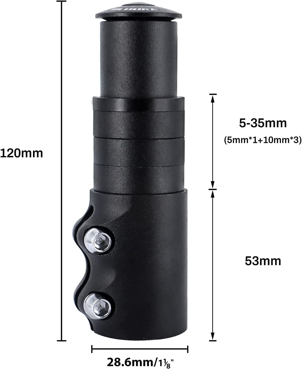 Hycline bicycle handlebar stem riser, bike fork stem extender in metal with adjustable height for improved comfort and control.