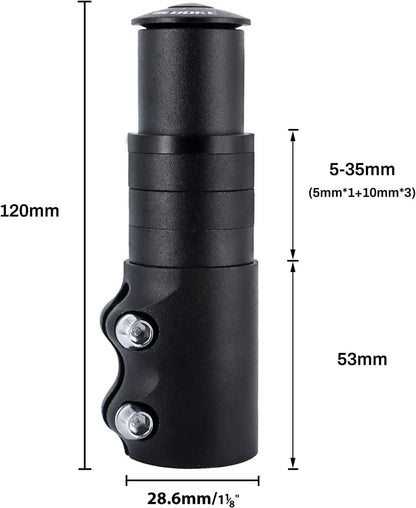Hycline bicycle handlebar stem riser, bike fork stem extender in metal with adjustable height for improved comfort and control.