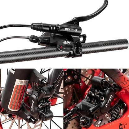 Hycline ZOOM HB-875E/876E right rear hydraulic disc brake for bikes, showcasing the brake caliper and hydraulic components.