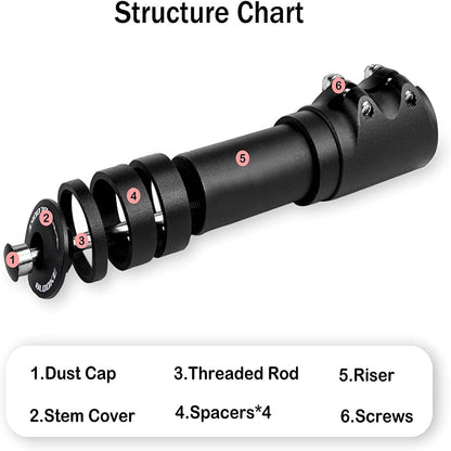 Hycline bicycle handlebar stem riser extending bike fork stem for improved comfort and height adjustment, shown on a bicycle.
