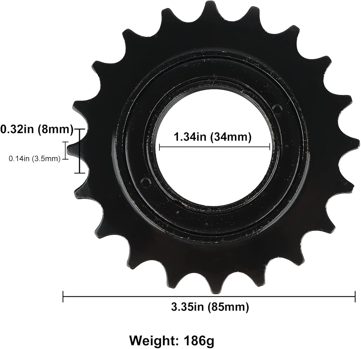 Hycline 22T single speed bike freewheel for bicycle cassettes, showing metal construction and gear teeth on a black background.