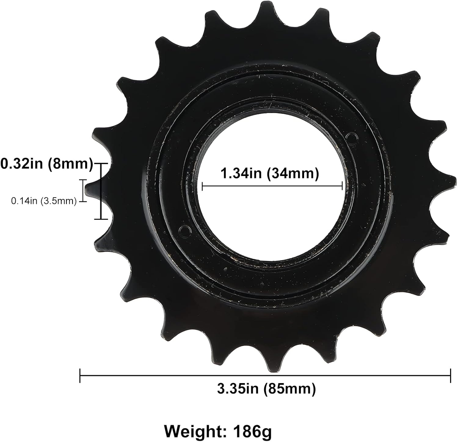 Hycline 22T single speed bike freewheel for bicycle cassettes, showing metal construction and gear teeth on a black background.