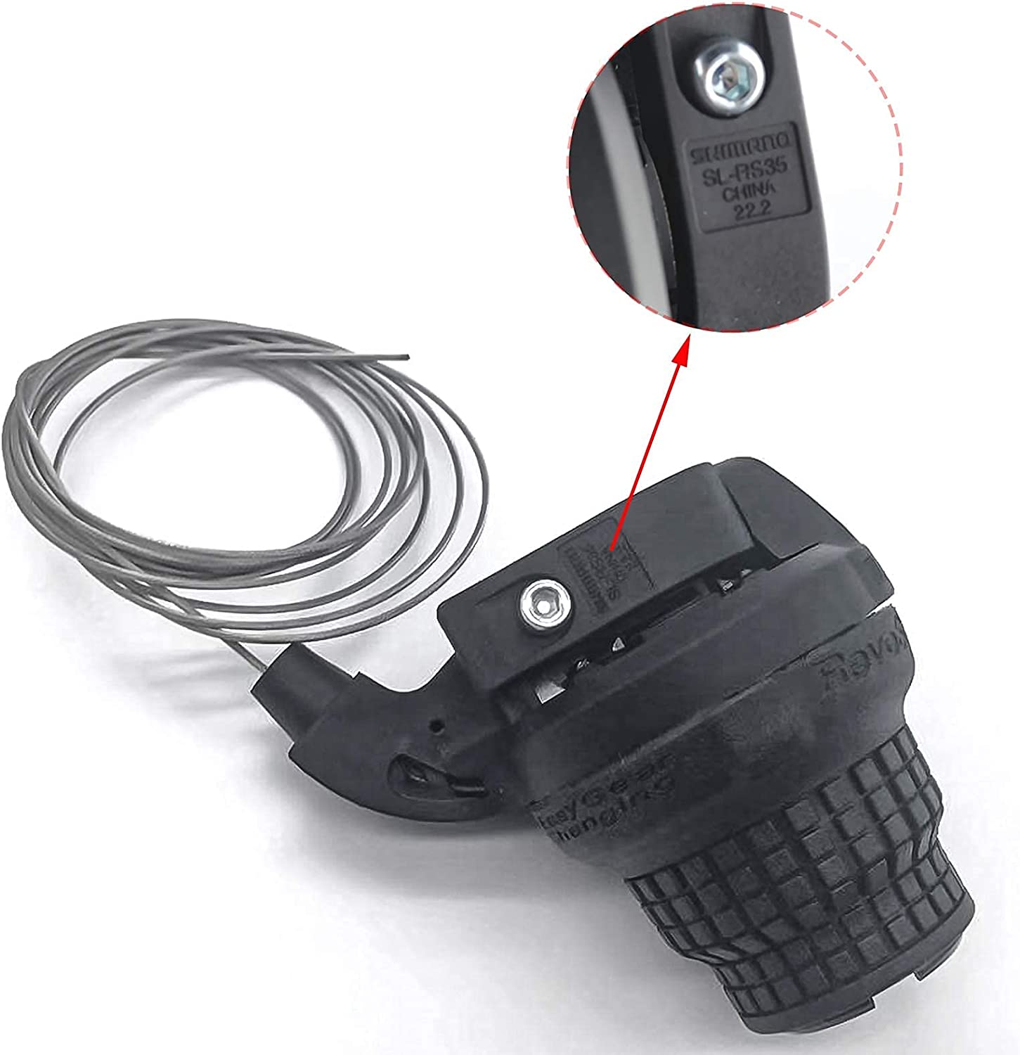 Shimano 7-speed RevoShift SL-RS35 twist grip bicycle shifter with ergonomic design and gear indicator, suitable for mountain bikes.