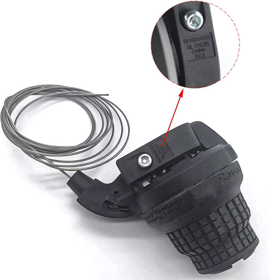 Shimano 7-speed RevoShift SL-RS35 twist grip bicycle shifter with ergonomic design and gear indicator, suitable for mountain bikes.