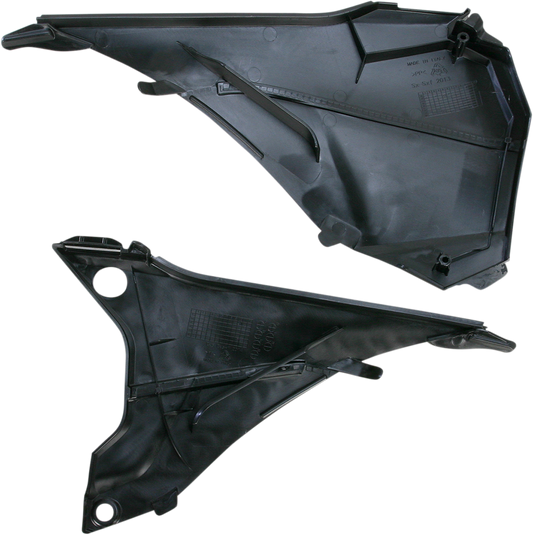 Acerbis black airbox cover for motorcycle, body part, with brand logo, showing the sleek, matte black finish and mounting details.