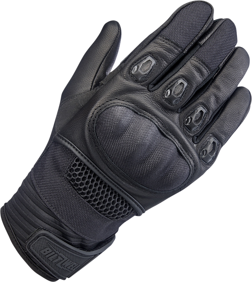 Black BILTWELL Bridgeport Gloves in 2XL size, showing sleek leather design and secure wrist closure for motorcycle riding protection.