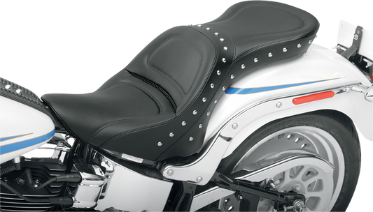 Bill's Exhausts SADDLEMEN Explorer Special Seat for FLSTF 2007-2017 motorcycle, with detailed padding and leather finish.