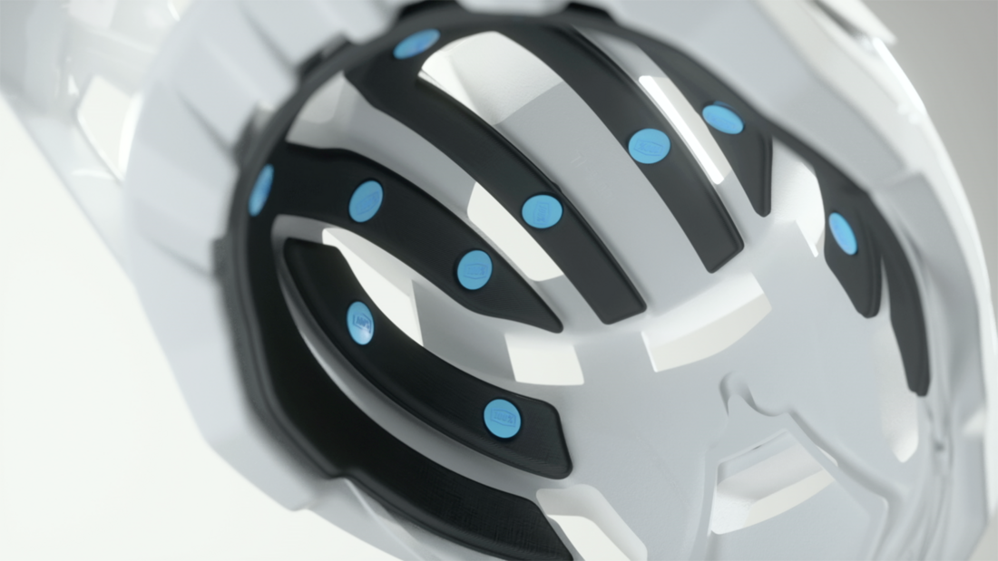 Black 100% Trajecta bicycle helmet with Fidlock buckle in medium size, designed for safety and comfort.